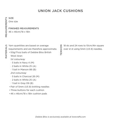 Union Jack Cushion - Knitting Pattern for Home in Debbie Bliss Cashmerino Aran by Debbie Bliss