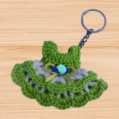 A crochet dress keychain