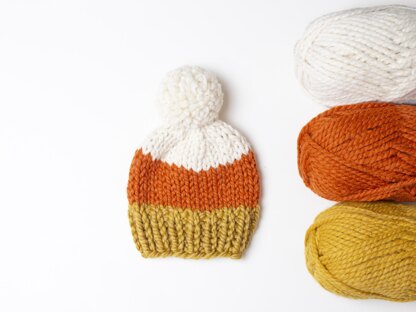 Candy Corn Halloween Hat Toque Pompom Chunky Winter Fall Pompom Pumpkin