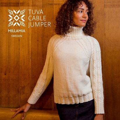 Tuva Cable Jumper - Knitting Pattern For Women in MillaMia Naturally Soft Aran by MillaMia