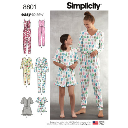 Simplicity 8801 Girls and Misses Knit Jumpsuit Romper - Paper Pattern, Size A (S - L / XS - XL)