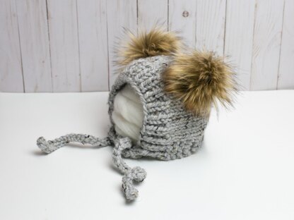 Fur Pompom Ears Pixie Bonnet