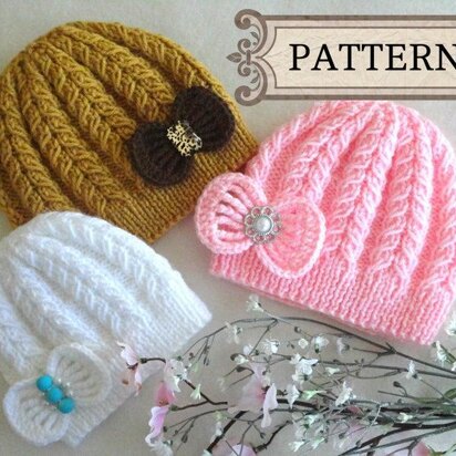 Knitted Baby Hat with Crochet Bow
