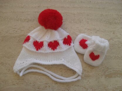 Baby Hearts Hat And Mittens