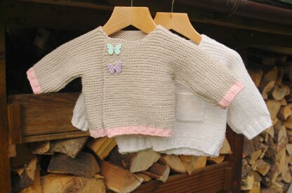 Easy asymmetric baby cardigan - one piece knit in DK