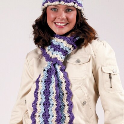 Ripple Hat & Scarf in Red Heart Soft - LW1471