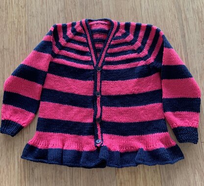 Child's Striped ‘V’ Neck Top Down Cardigan 2-10yrs