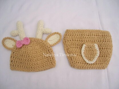 Deer Baby Hat and Diaper Cover Set