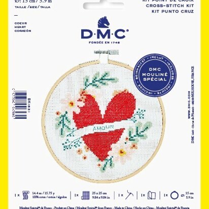 DMC Heart (with 6" hoop) Cross Stitch Kit - 25cm x 25cm