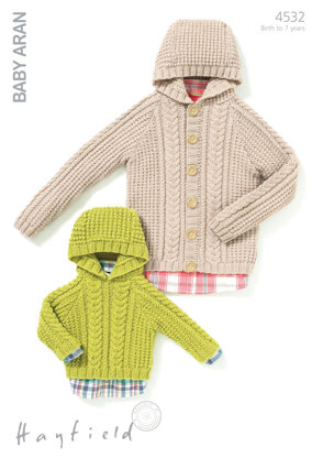 Hooded Jacket and Sweater in Hayfield Baby Aran - 4532 - Downloadable PDF