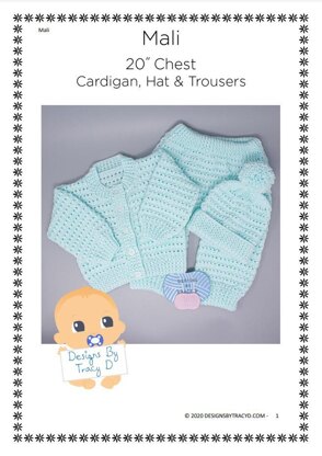 Mali Pram Set 20" chest Cardigan, Trousers &Hat