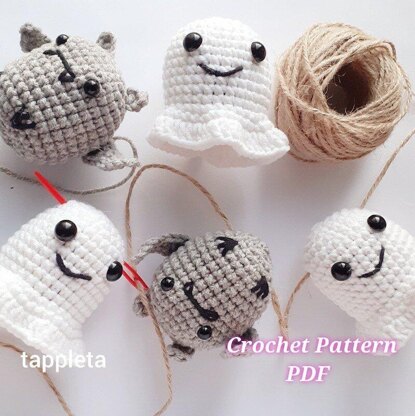 Ghost and Bat garland crochet pattern, Halloween crochet decor pattern, Spooky season decor, Nursery Boo garland handmade, Tiny bat crochet