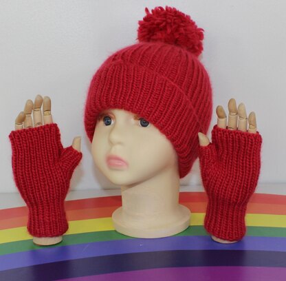 Toddler & Child Aran Rib Bobble Beanie & Gloves