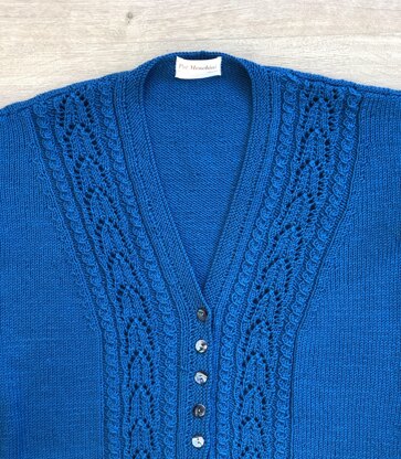 Cardigan with Lace & Mock Cable Panels