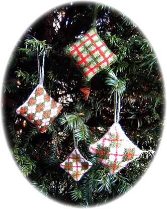 Argyle and plaid Christmas tree decorations