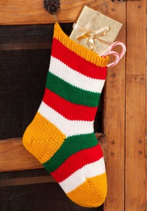 Striped Holiday Stocking in Red Heart Super Saver Economy Solids - LW2661