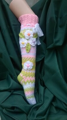 Pink socks with flowers