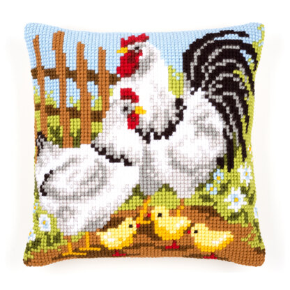 Vervaco Rooster Family Cushion Front Chunky Cross Stitch Kit - 40cm x 40cm