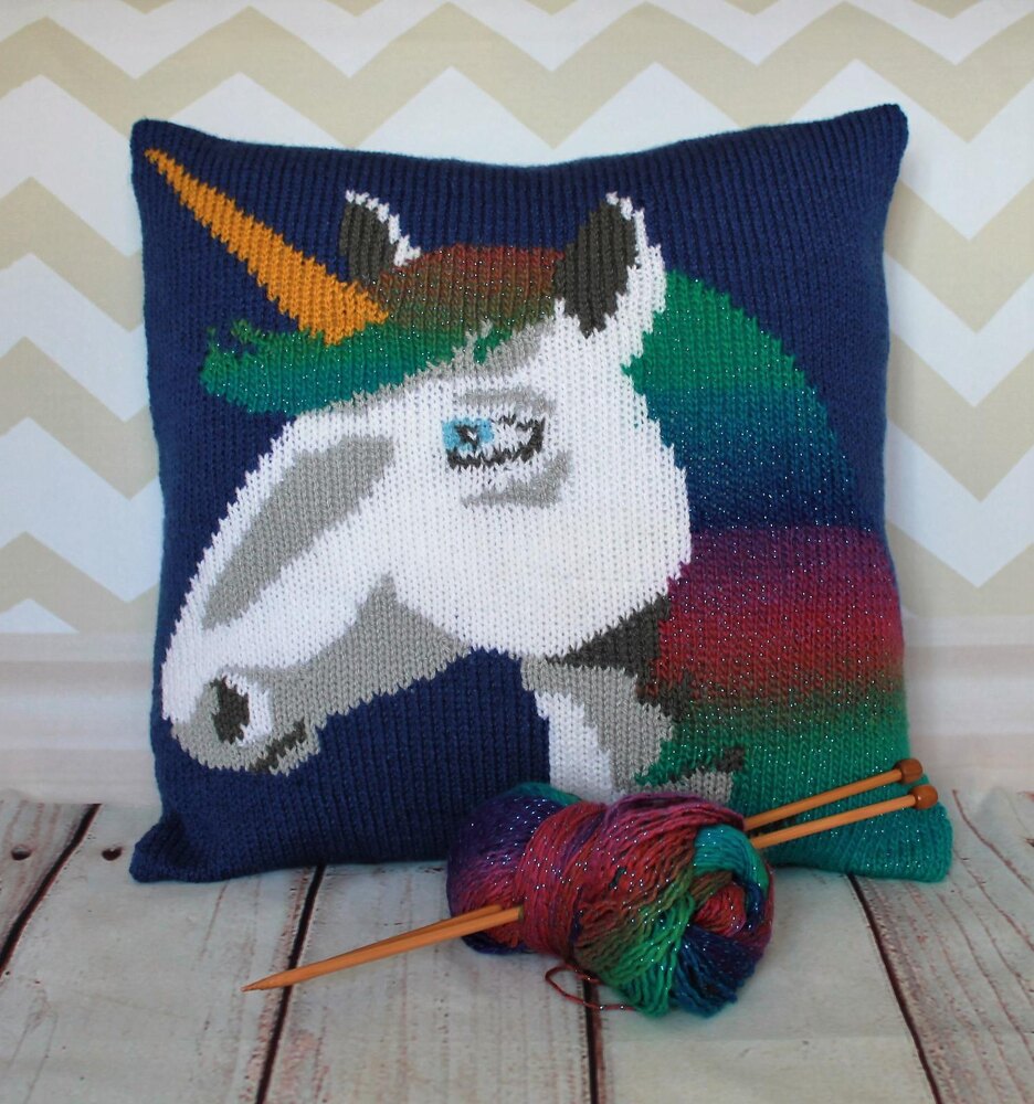 Magical Unicorn Cushion Cover Knitting pattern by Ruby and the