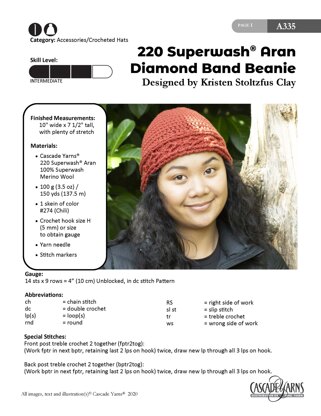 Cascade Yarns A335 Diamond Band Beanie (Free)
