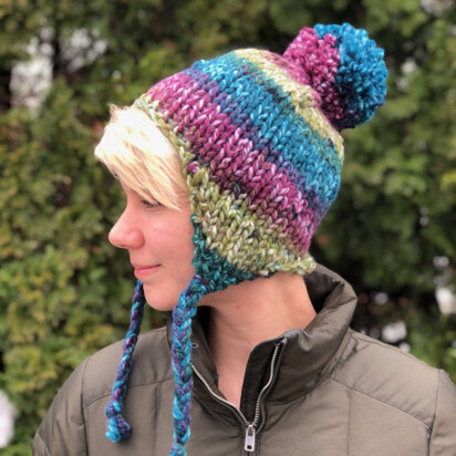 Earflap Hat in Plymouth Yarn Mega Cakes - F861 - Downloadable PDF