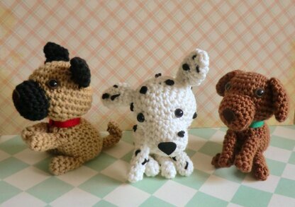 Amigurumi dogs pug, dalmation and brown lab