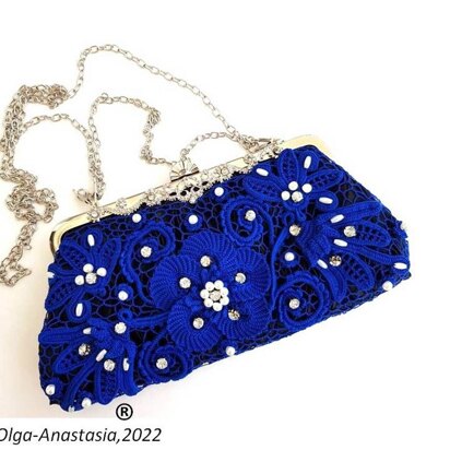 Evening blue lace bag 2 - crochet Irish lace