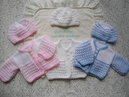 44. Prem-3months Unisex Lacy Cardigan & Beanie Hat