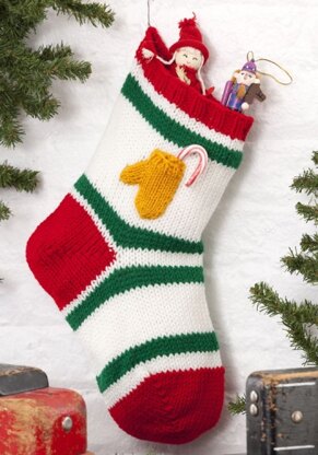 Holiday Stocking with Mitten Pocket in Red Heart Super Saver Economy Solids - LW2662