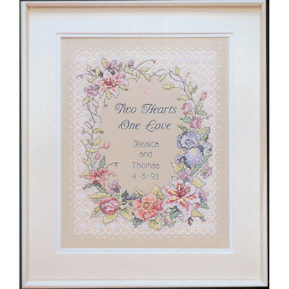 Dimensions Two Hearts Wedding Record Stamped Cross Stitch Kit