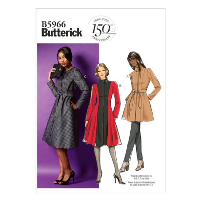 Butterick Misses'/Women's Jacket, Coat and Belt B5966 - Sewing Pattern