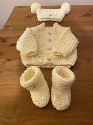 Rhys baby cardigan, hat & bootees