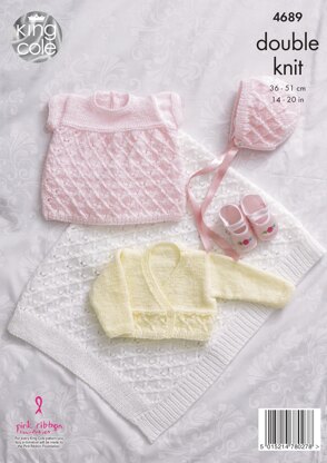 Angel Top, Cardigan, Bonnet & Blanket in King Cole DK - 4689 - Downloadable PDF