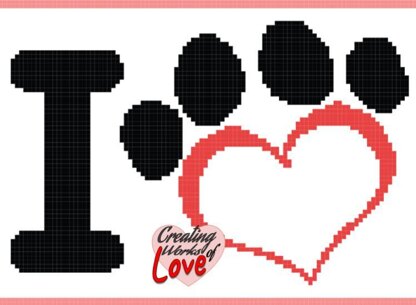 I Heart Dog Paw C2C Stitch Graph