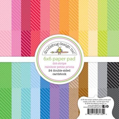 Doodlebug Petite Prints Double-Sided Paper Pad 6"X6" 24/Pkg - Dot-Stripe Rainbow, 24 Designs/1 Each