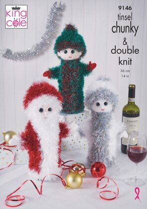 Christmas Wine Bottle Covers Knitted in King Cole Tinsel Chunky & Dollymix DK - 9146 - Downloadable PDF