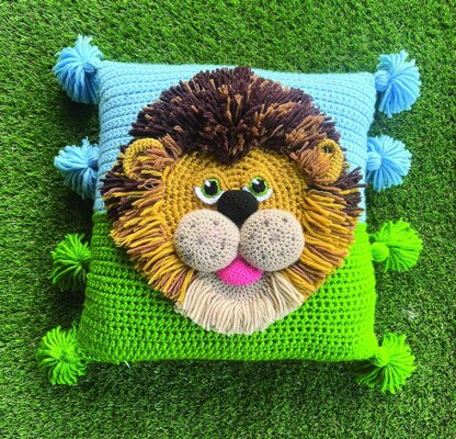 Crochet Applique Lion Cushion