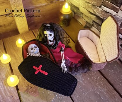Dracula coffin bed Crochet casket Vampire bat Trick or treat box ...
