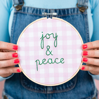 Cotton Clara Joy & Peace Gingham Printed Embroidery Kit - 6in