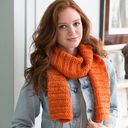 Beginner Garter Drop-Stitch Scarf in Red Heart With Love Solids - LW4129