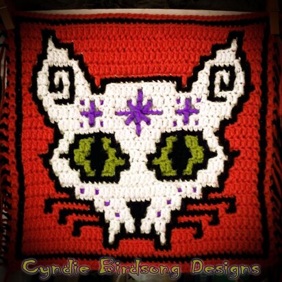 Halloween Mosaic Square - Sugar Cat Skull