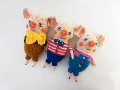 Toy Knitting Patterns - Knit Toy 3 Little Piglets, Knitting Pattern Animals