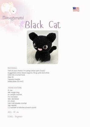 Black Cat Amigurumi – Easy Crochet Pattern (Beginner Friendly) Available in English and Portuguese