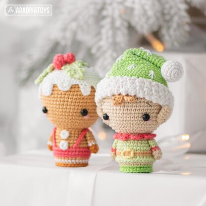 Crochet Christmas Pattern Amigurumi Mini Set Elf Mrs Claus Gingerbread Man Christmas Decorations Ornaments by AradiyaToys