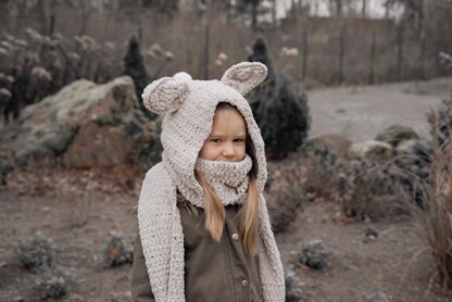 Suede bunny hooded scarf