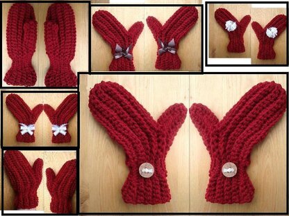 120 sideways mittens, crochet pattern, AGE 2 TO ADULT