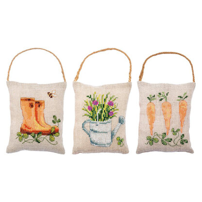 Vervaco Deco Cushion Garden Set Of 3 Cross Stitch Kit - 11cm X 13cm/4.4in X 5.2in