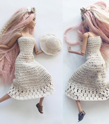 Boho dress and hat for Barbie