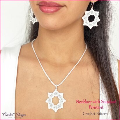 Crochet Wedding necklace with stardust pendant crochet pdf pattern + video tutorial - how to make jewelry crochet