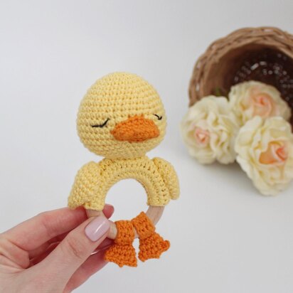 Crochet pattern duck baby rattle teether amigurumi pattern